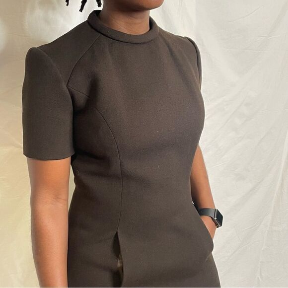 Vintage Chocolate Brown A-line MIDI Dress with pockets - Picture 5 of 11